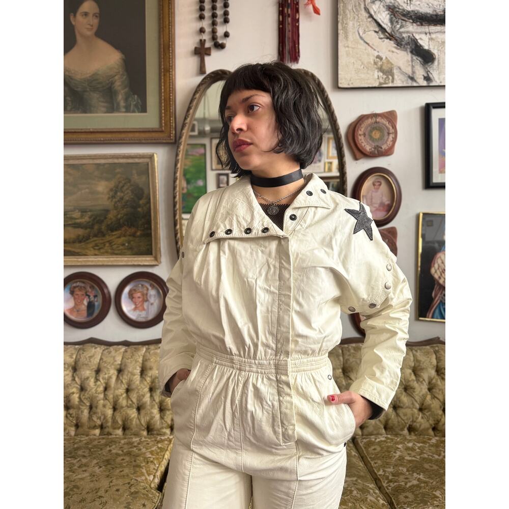 Vintage 80s Marco Morani White Genuine Leather Jumpsuit Size S - Picture 7 of 12